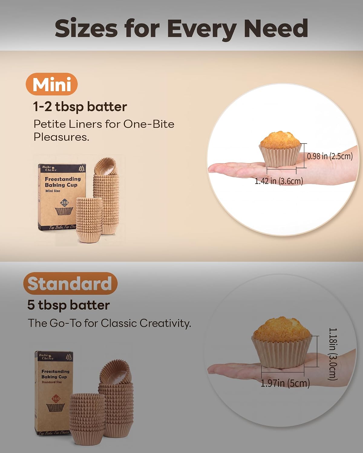 Bake Choice 250PCS Mini Cupcake Liners for Baking, Non-stick, Natural — product details