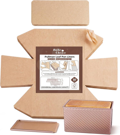 Bake Choice Loaf Pan Liners for 2.2 LB Pullman Loaf Pan with Lid, 50 Sets — product details
