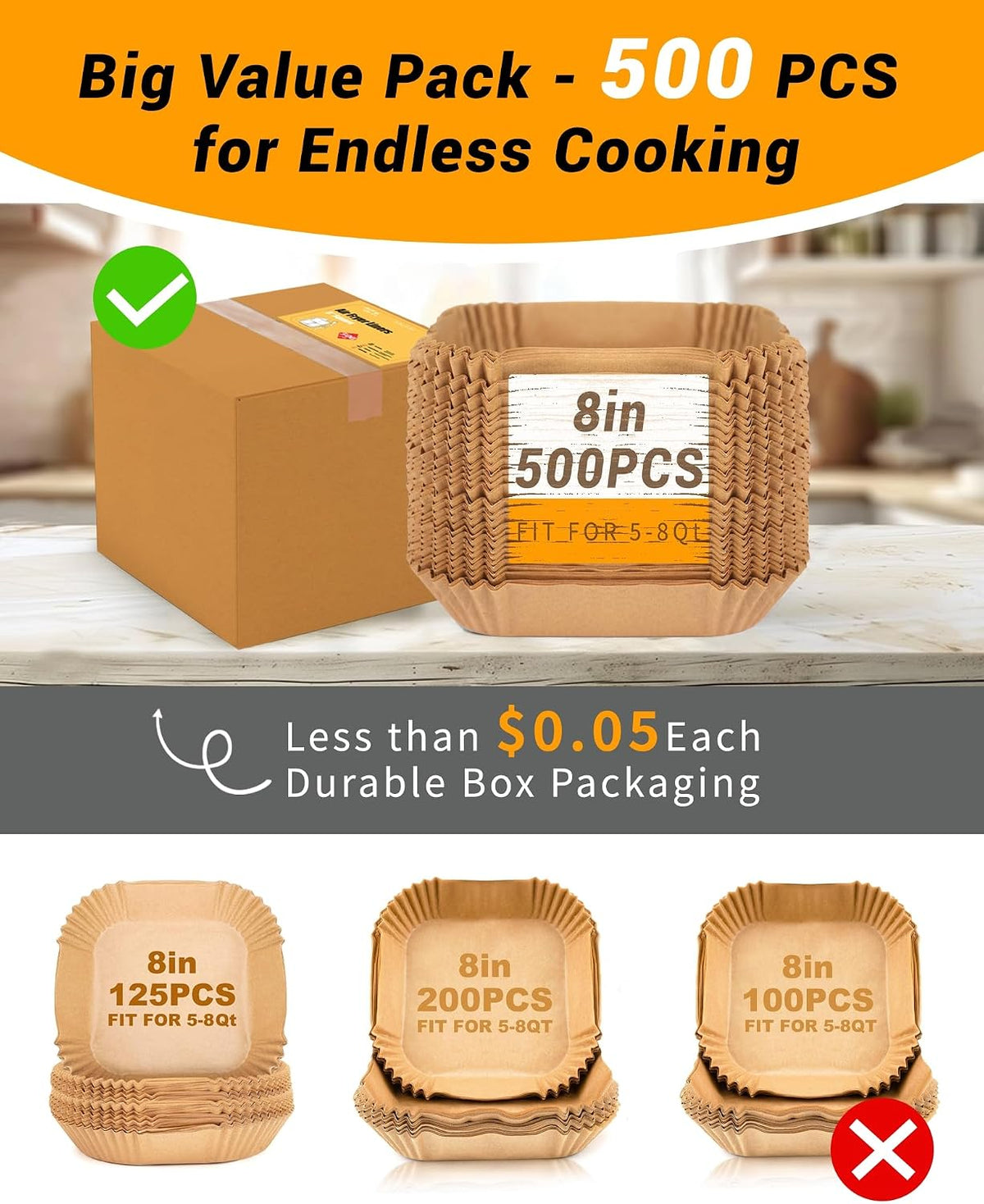 500Pcs Air Fryer Paper Liners, 8’’ Square Disposable Parchment Paper — product details