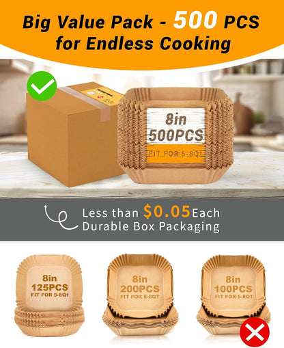 500Pcs Air Fryer Paper Liners, 8’’ Square Disposable Parchment Paper — product details