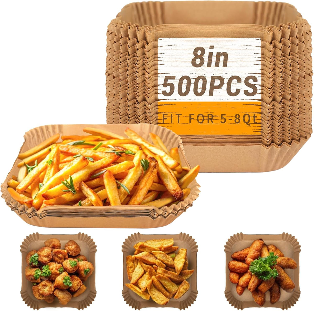 500Pcs Air Fryer Paper Liners, 8’’ Square Disposable Parchment Paper — main product image