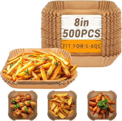 500Pcs Air Fryer Paper Liners, 8’’ Square Disposable Parchment Paper — main product image