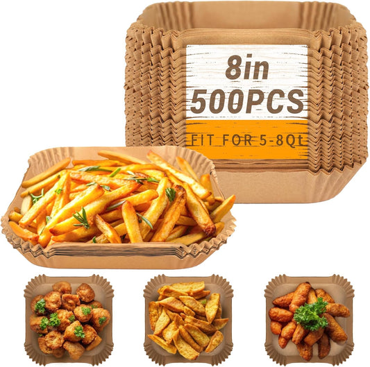 500Pcs Air Fryer Paper Liners, 8’’ Square Disposable Parchment Paper — main product image