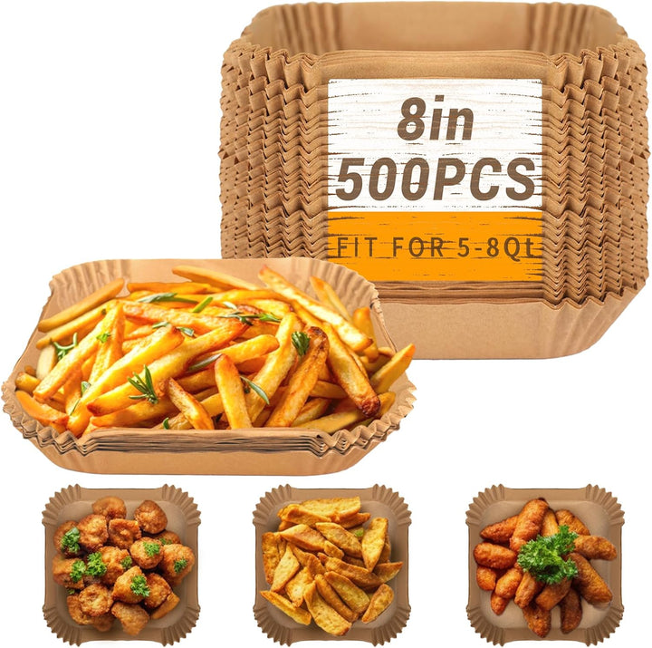 500Pcs Air Fryer Paper Liners, 8’’ Square Disposable Parchment Paper — main product image