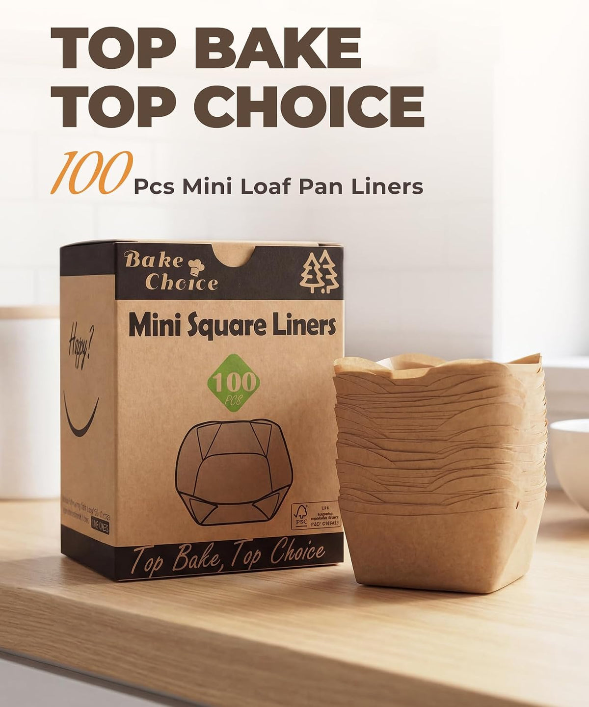 Bake Choice 100Pcs Mini Square Cupcake Liners, Fit for 12 Small Brownie Pan — product details