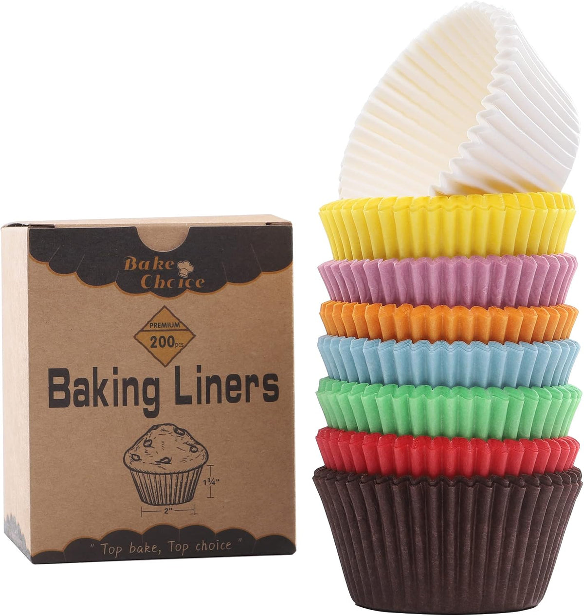 Bake Choice 200pc Standard Cupcake Liners for Baking, Rainbow Muffin Liners — main product image