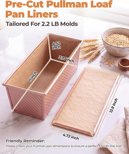 Bake Choice Loaf Pan Liners for 2.2 LB Pullman Loaf Pan with Lid, 50 Sets — product details