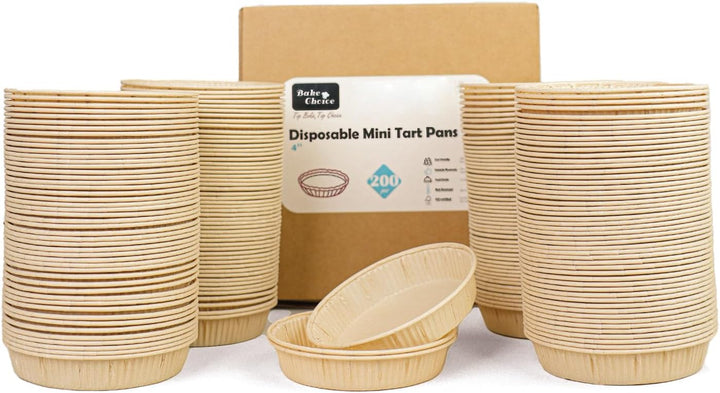 Bake Choice 200pcs Paper Mini Tart Pans, 4 Inch Mini Pie Tins, Disposable — main product image