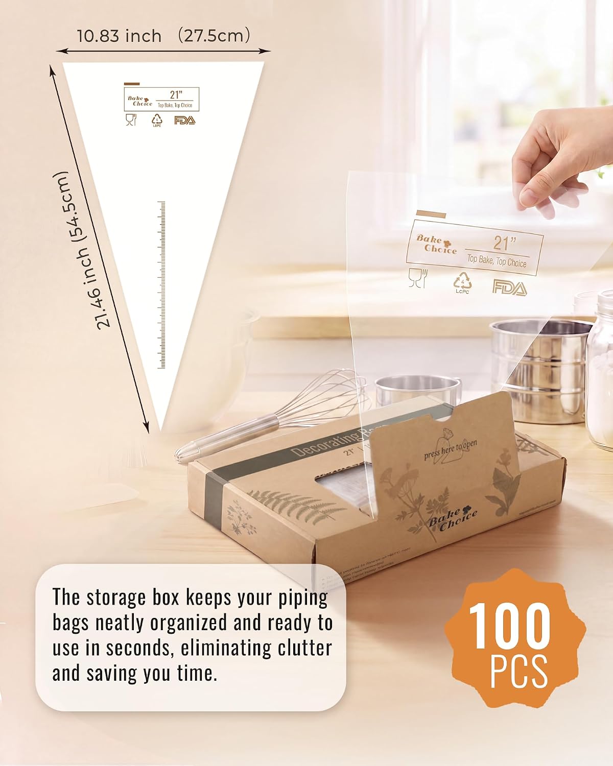 Bake Choice 21 Inch Piping Bags, 100PCS Thickened Disposable Pastry Bags — product details