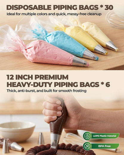 Bake Choice 42Pcs Basketwave Piping Tips and Bags, Seamless Cake Piping Kit — product details
