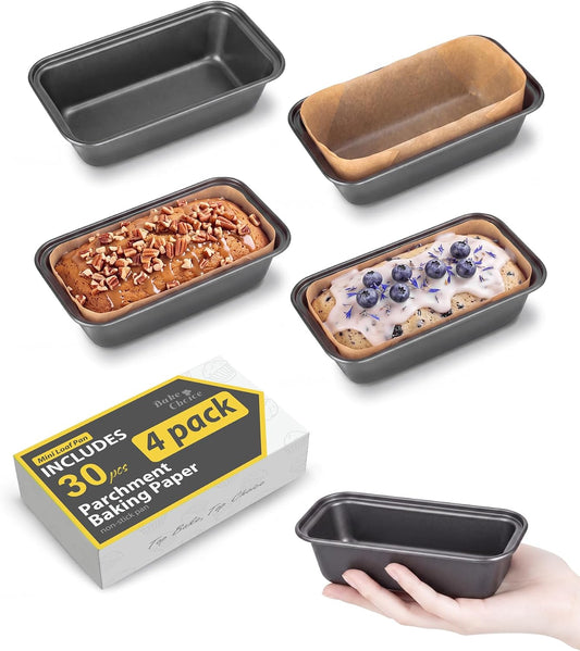 Bake Choice 4 Pack Mini Loaf Pans with 30PCS loaf liners — main product image