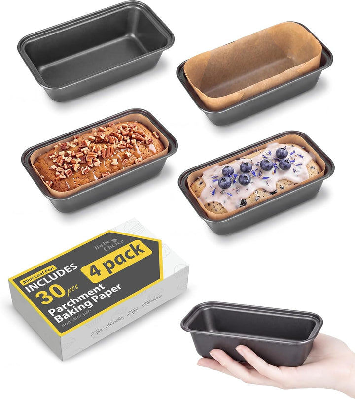 Bake Choice 4 Pack Mini Loaf Pans with 30PCS loaf liners — main product image