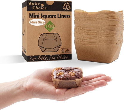 Bake Choice 100Pcs Mini Square Cupcake Liners, Fit for 12 Small Brownie Pan — main product image
