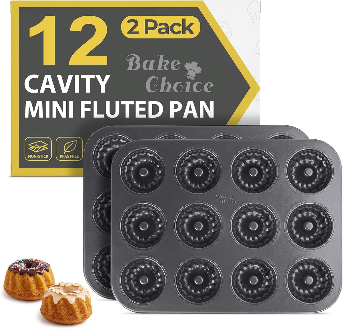 Bake Choice Mini Fluted Tube Cake Pans for Baking, 12-Cavity for Cupcakes — main product image