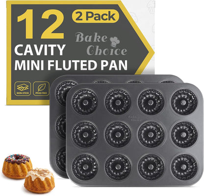 Bake Choice Mini Fluted Tube Cake Pans for Baking, 12-Cavity for Cupcakes — main product image