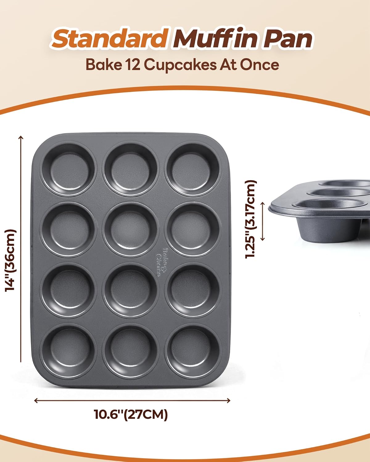 Bake Choice Muffin Pan for Baking, Standard Cupcake Pan, Nonstick 12 Cup — product details