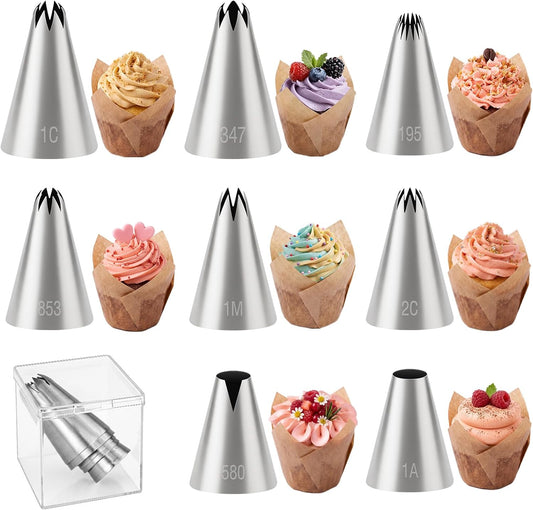 Bake Choice 8-Piece Large Piping Tips Set | 1A、1M、580、853、195、1C、2C、347 — main product image