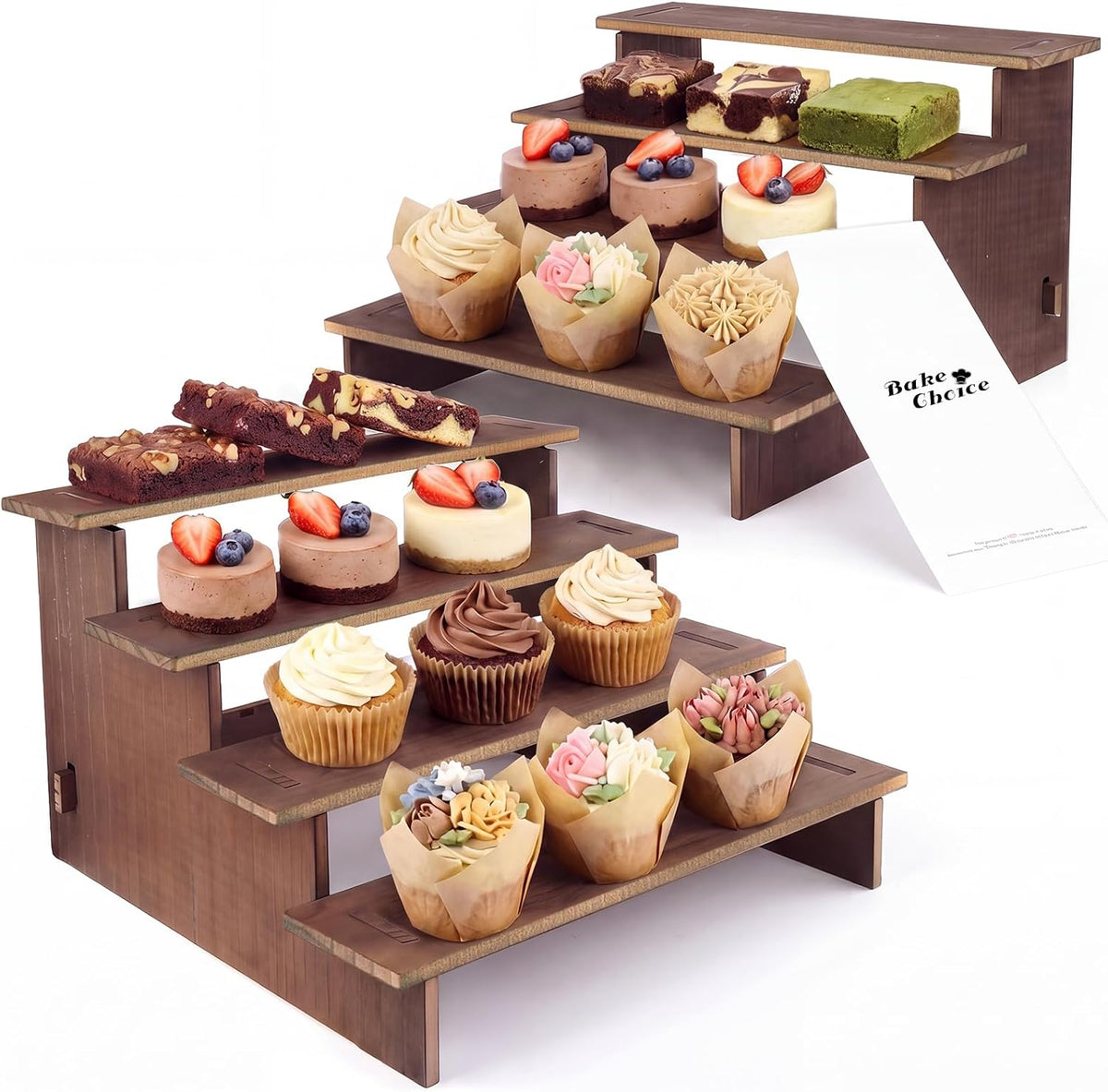 Bake Choice 2 Set Wooden Cupcake Stand, Tiered Risers Display Stands, L — main product image