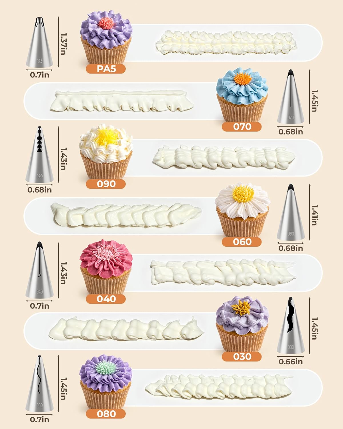 Bake Choice 7-Piece Ruffle Piping Tips for Cake, Cupcake, Cookie Decorating — product details