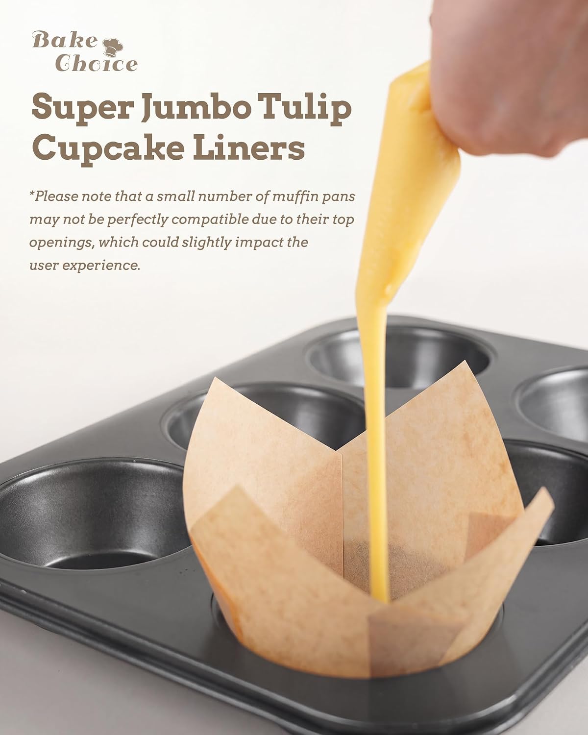 Bake Choice 100pcs Natural Super Jumbo Tulip Cupcake Liners for Baking — product details