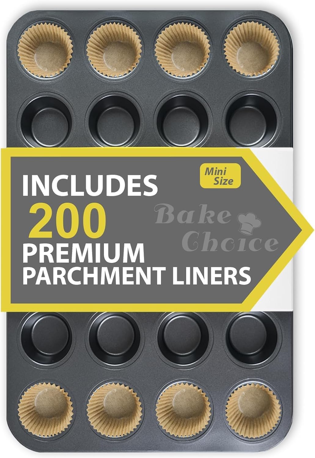 Bake Choice Mini Muffin Pan with 200 Cupcake Liners, Mini Cupcake Pans — main product image