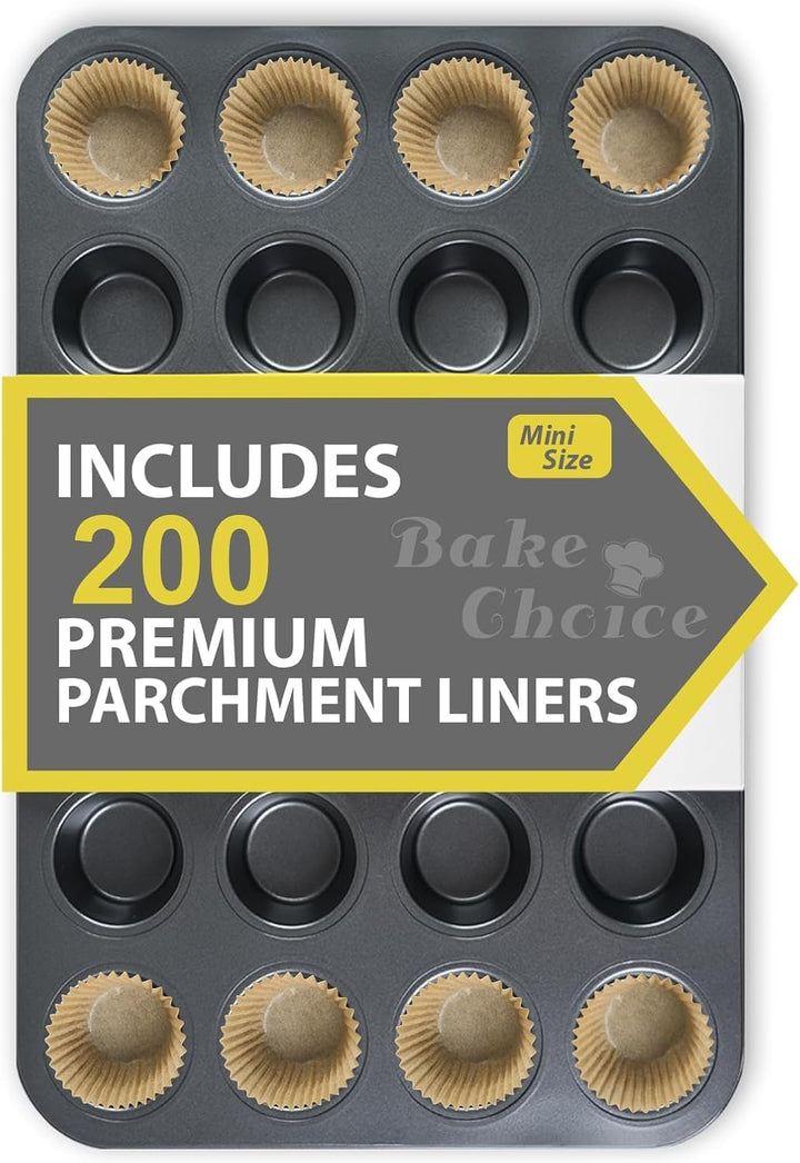Bake Choice Mini Muffin Pan with 200 Cupcake Liners, Mini Cupcake Pans — main product image