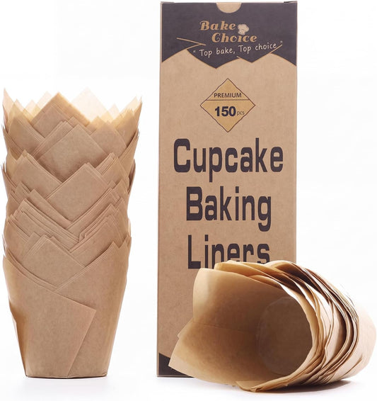 Bake Choice 150pcs Natural Tulip Cupcake Liners for Baking Muffin Liners — main product image