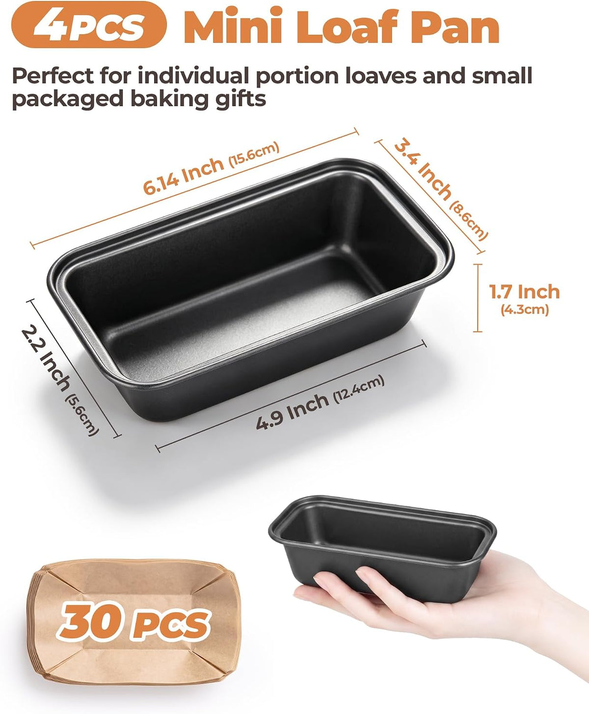 Bake Choice 4 Pack Mini Loaf Pans with 30PCS loaf liners — product details