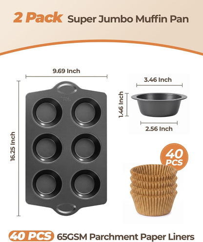 Bake Choice 2 Super Jumbo Muffin Pan for Baking with 40 PC 65GSM Liners — product details