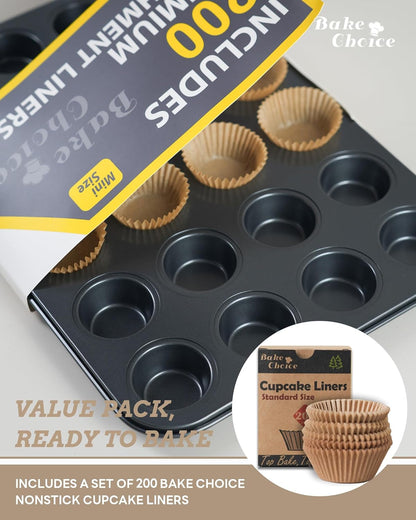 Bake Choice Mini Muffin Pan with 200 Cupcake Liners, Mini Cupcake Pans — product details