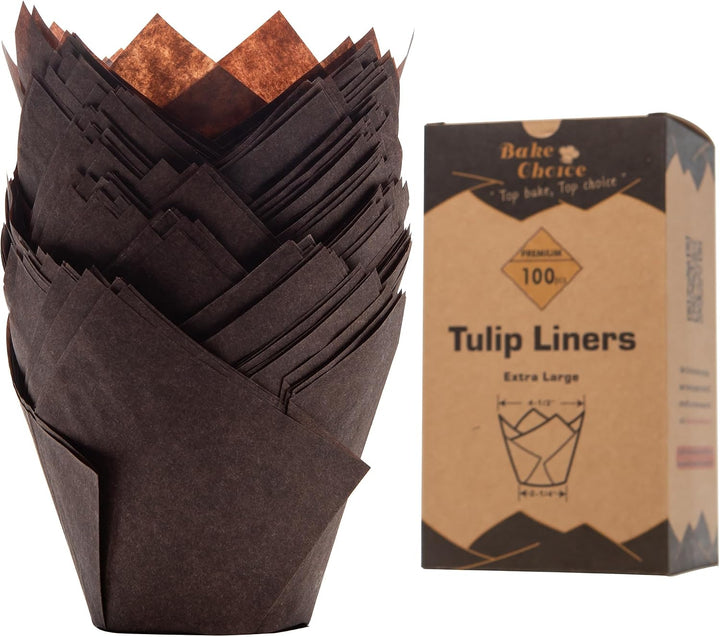 Bake Choice 100pcs Extra Large Brown Tulip Cupcake Liners for Baking — product details