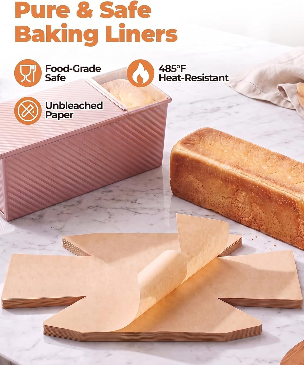 Bake Choice Loaf Pan Liners for 2.2 LB Pullman Loaf Pan with Lid, 50 Sets — product details