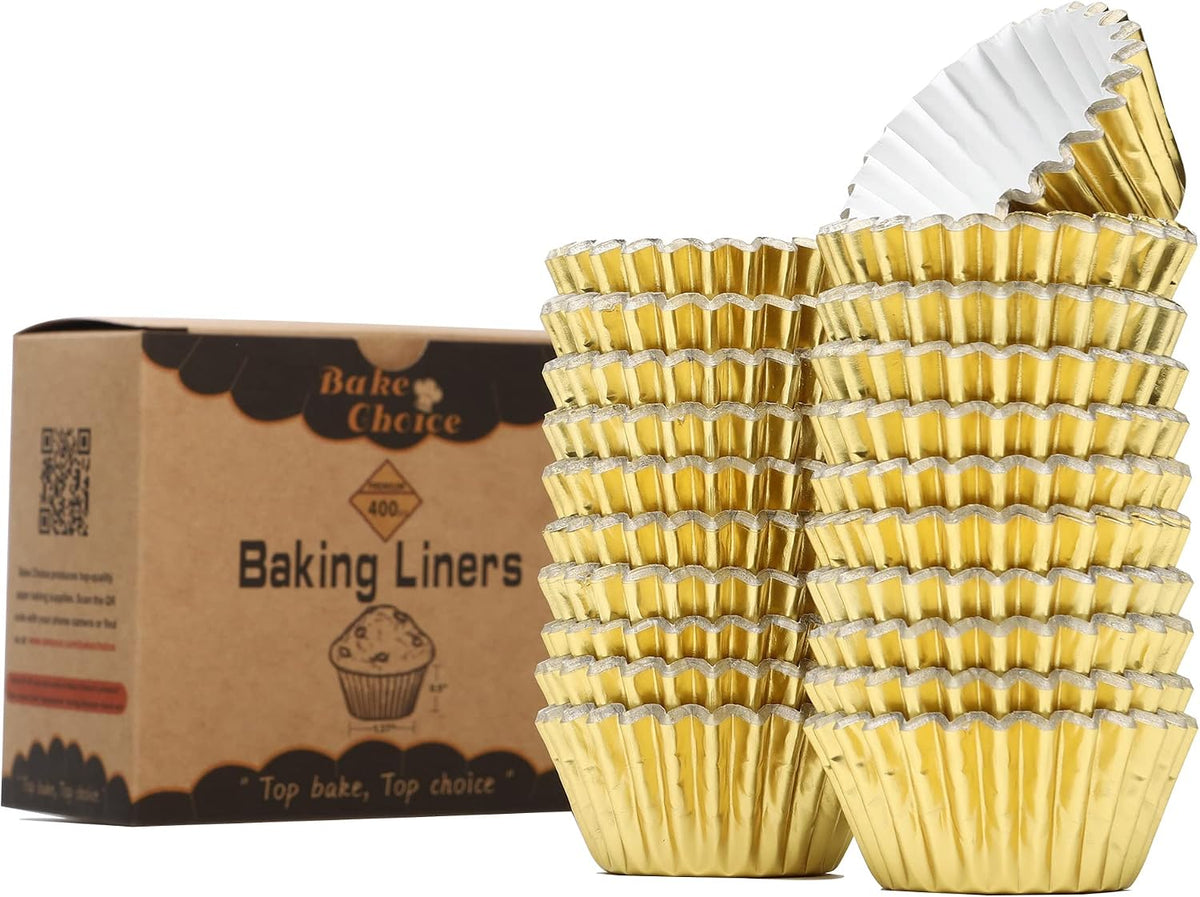 Bake Choice 400pcs Gold Mini Cupcake Liners, Foil Muffin Liners, Non-Stick — product details