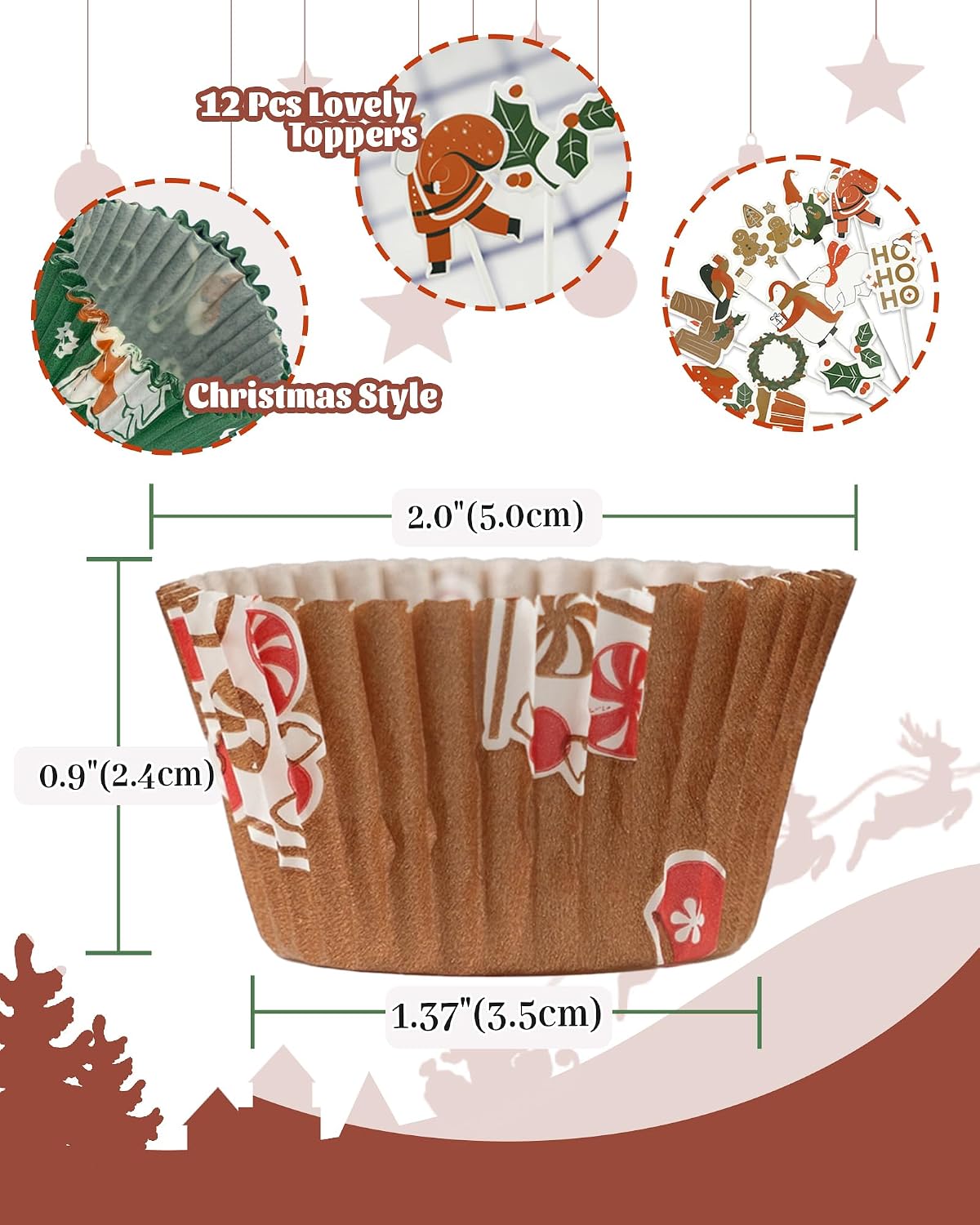 Bake Choice Christmas Mini Cupcake Liners with 12 Pcs Cupcake Toppers, 400 Pcs Muffin Liners, Cupcake Wrappers, Mini Cupcake Liners for Xmas Party, Christmas Holiday — product details