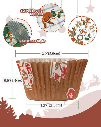 Bake Choice Christmas Mini Cupcake Liners with 12 Pcs Cupcake Toppers, 400 Pcs Muffin Liners, Cupcake Wrappers, Mini Cupcake Liners for Xmas Party, Christmas Holiday — product details