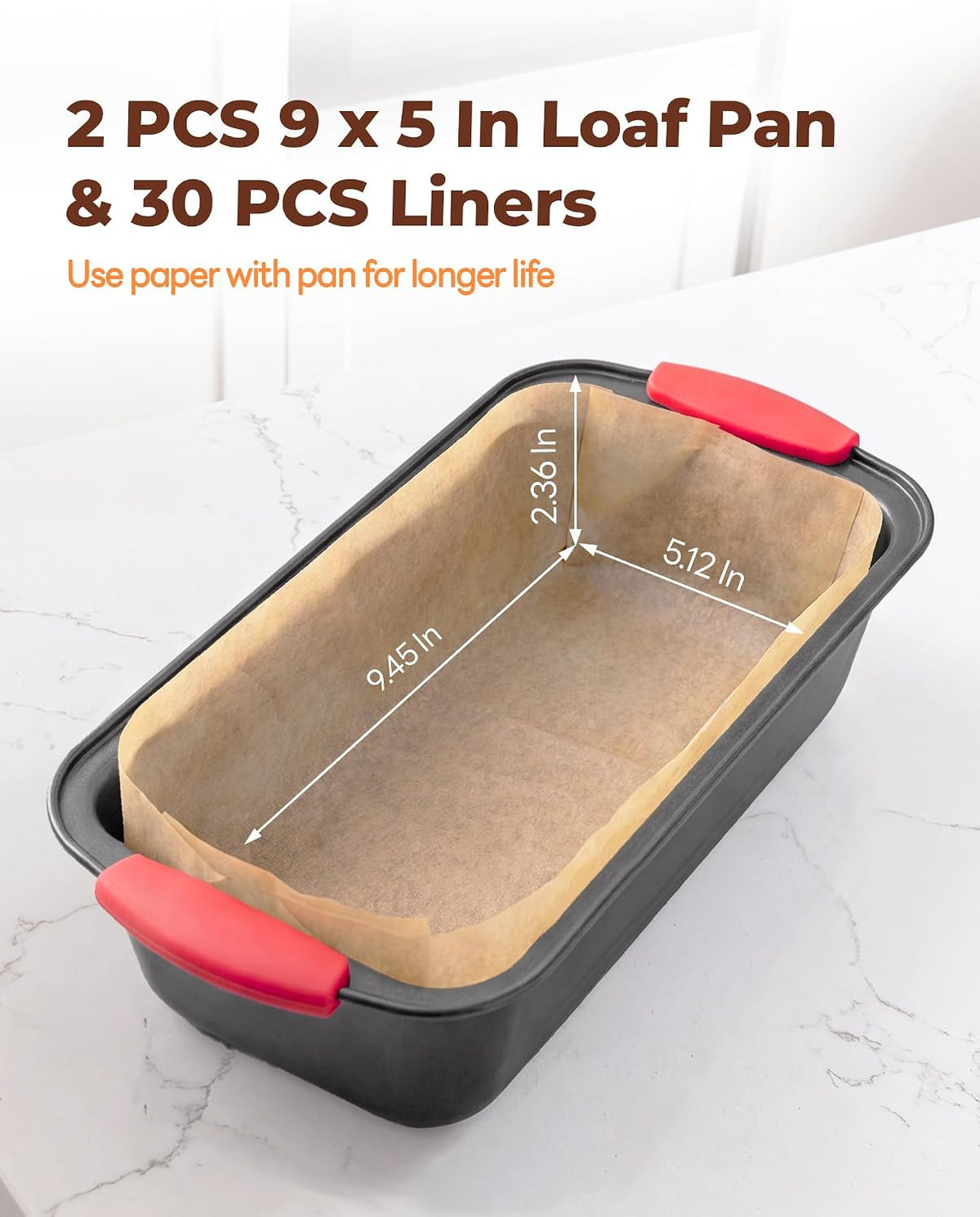Bake Choice Loaf Pan 9 x 5 In w/30Pcs Liners, Bread Pans for Homemade Bread — product details