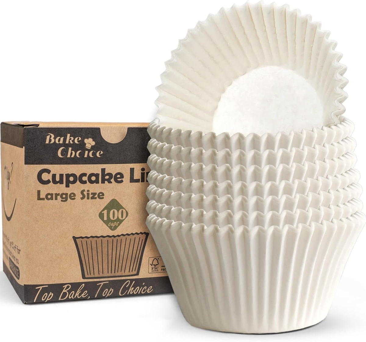 Bake Choice 100pcs Jumbo Cupcake Liners for Baking, White Muffin Liners — main product image