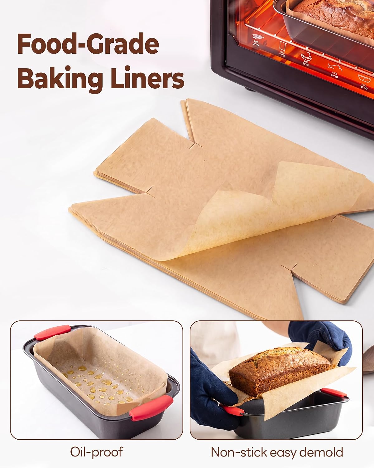 Bake Choice Loaf Pan 9 x 5 In w/30Pcs Liners, Bread Pans for Homemade Bread — product details