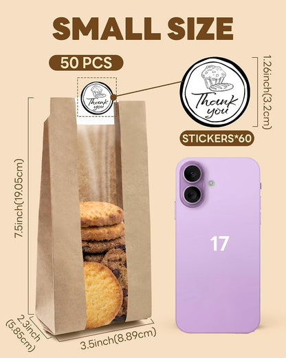 Bake Choice 50 PCS Small Cookie Bags with Seal, 3.5"x 2.3"x7.5 Treat Bags — product details