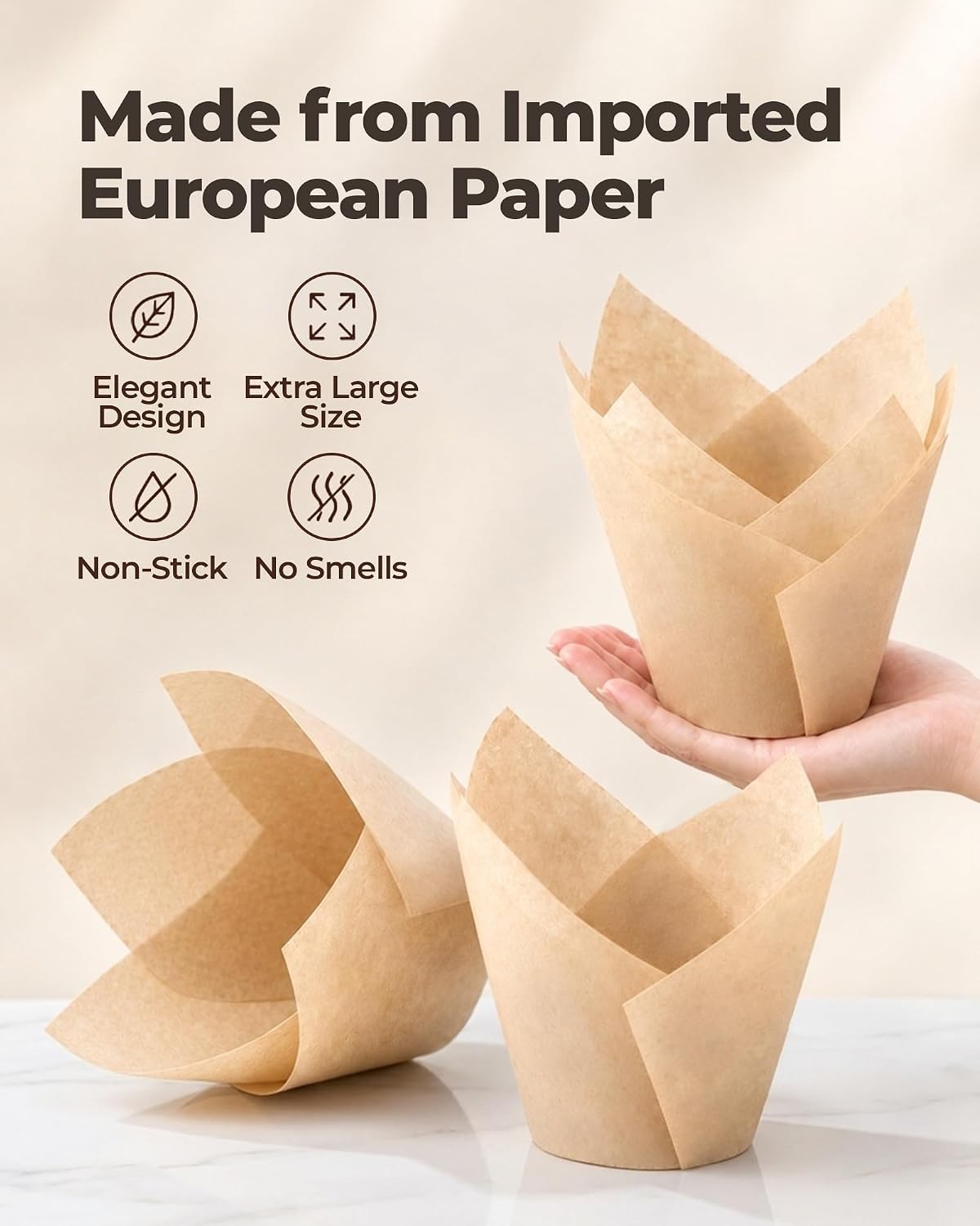 Bake Choice 100pcs Extra Large Natural Tulip Cupcake Liners, 65GSM Paper — product details