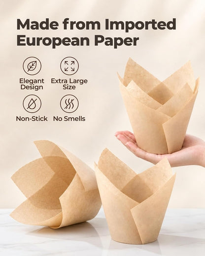 Bake Choice 100pcs Extra Large Natural Tulip Cupcake Liners, 65GSM Paper — product details