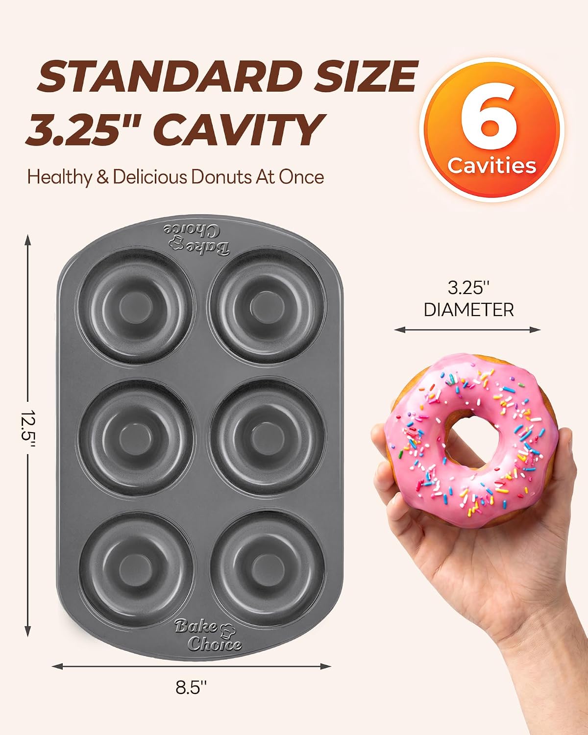 Bake Choice 6 Cavity Donut Baking Pan, 12.5 x 8.5 In Doughnut Mold — product details