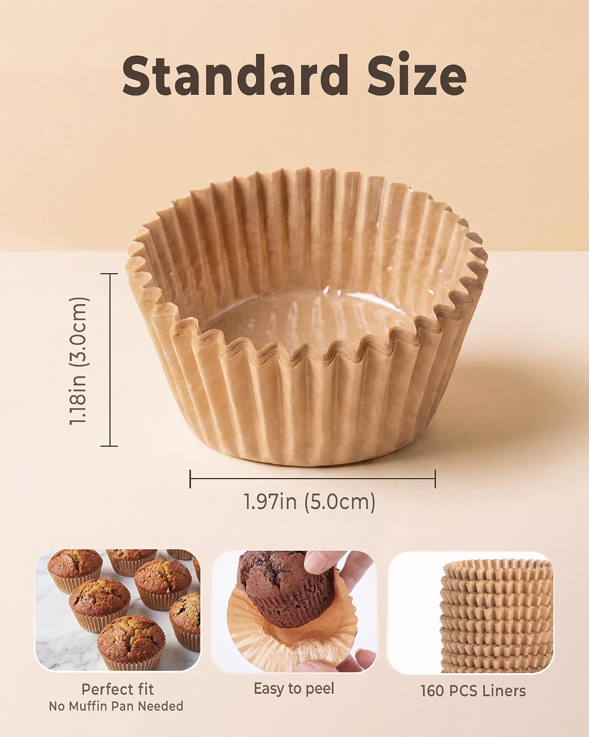 Bake Choice Standard Cupcake Liners for Baking, 160PCS, Non-stick, Natural — product details
