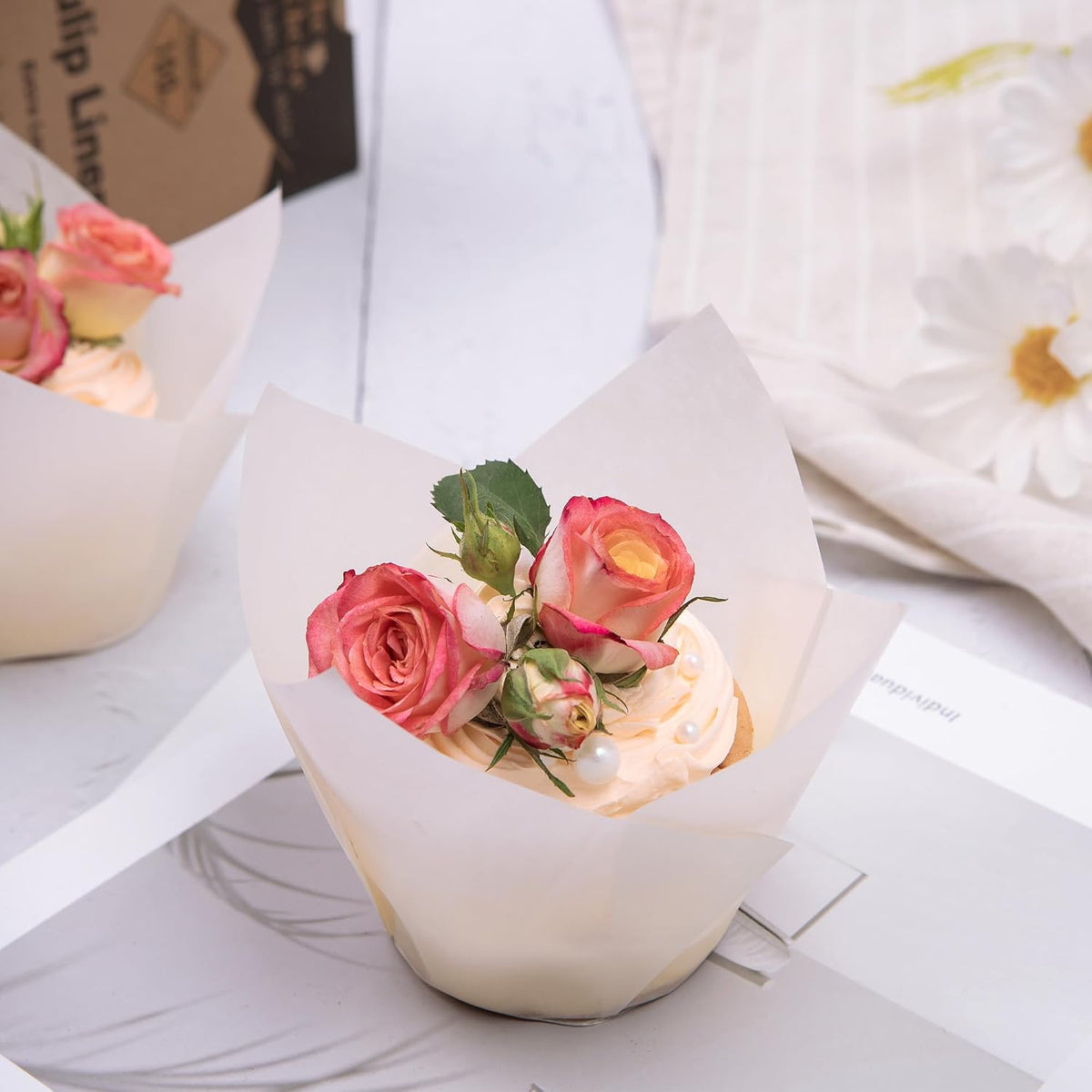 Bake Choice 100pcs Extra Large White Tulip Cupcake Liners for Baking — product details