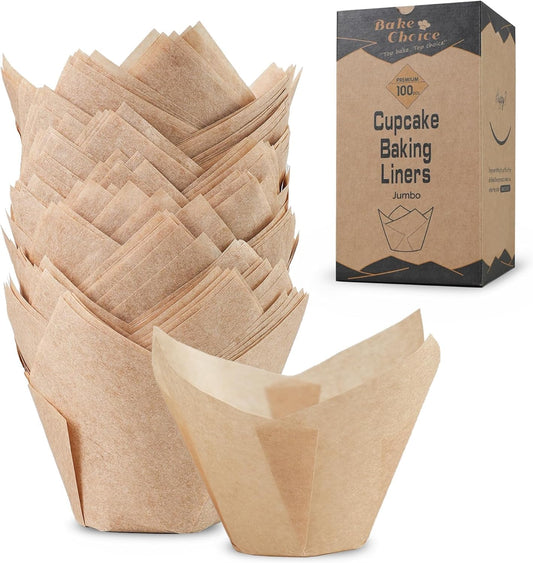 Bake Choice 100pcs Natural Super Jumbo Tulip Cupcake Liners for Baking — main product image