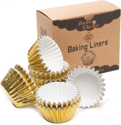 Bake Choice 400pcs Gold Mini Cupcake Liners, Foil Muffin Liners, Non-Stick — main product image