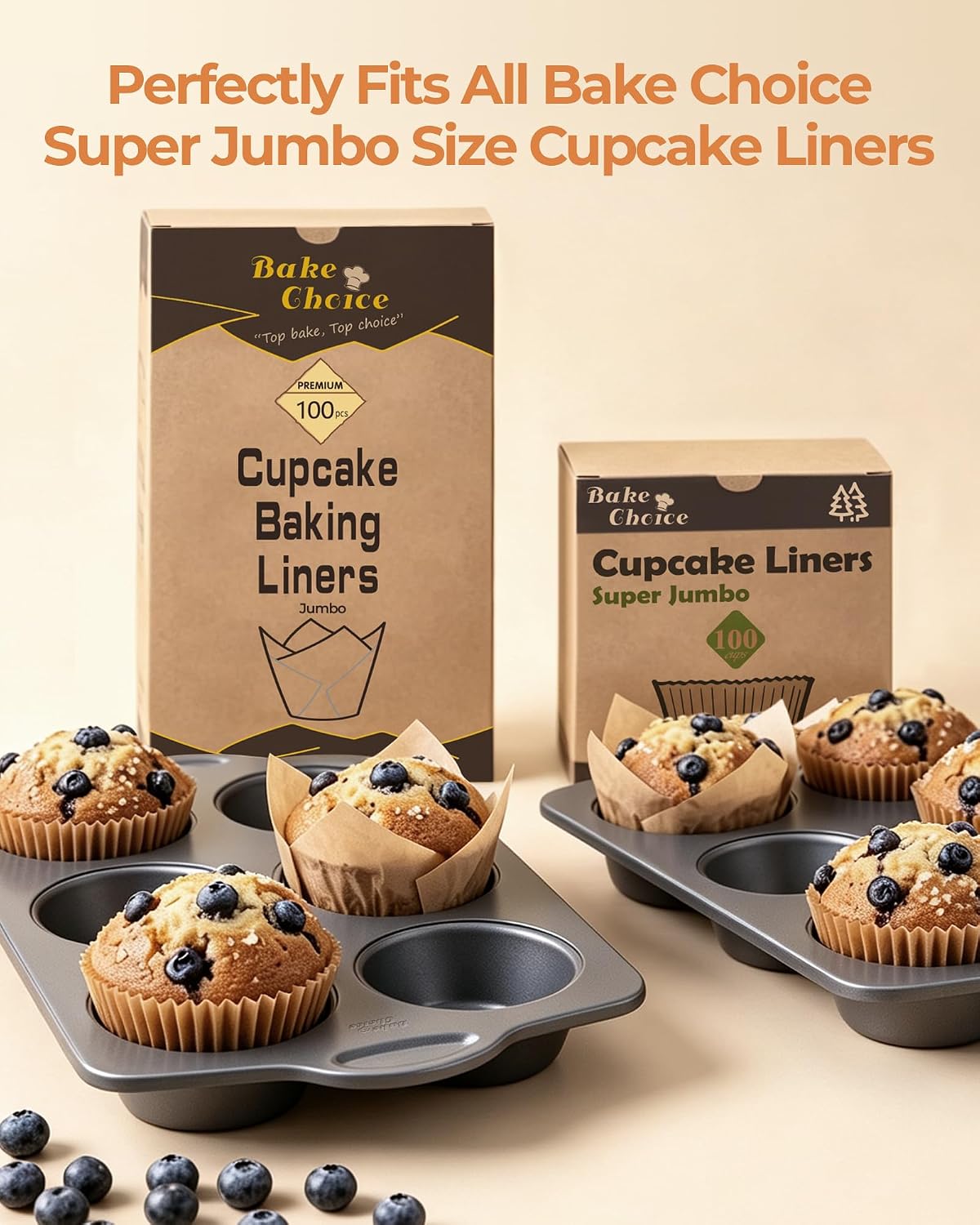 Bake Choice 2 Super Jumbo Muffin Pan for Baking with 40 PC 65GSM Liners — product details