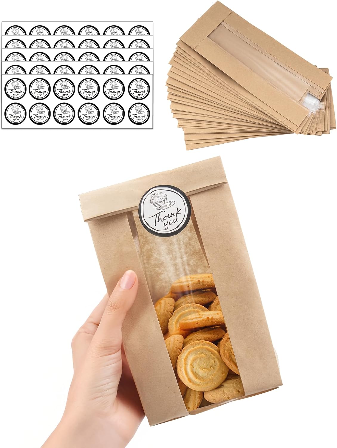 Bake Choice 50 PCS Small Cookie Bags with Seal, 3.5"x 2.3"x7.5 Treat Bags — main product image
