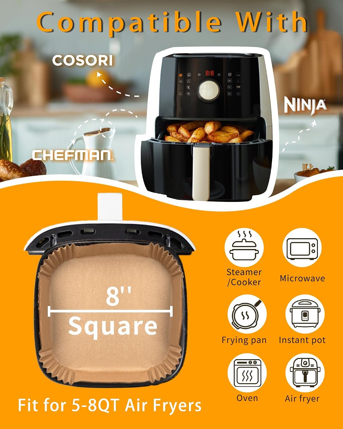 500Pcs Air Fryer Paper Liners, 8’’ Square Disposable Parchment Paper — product details