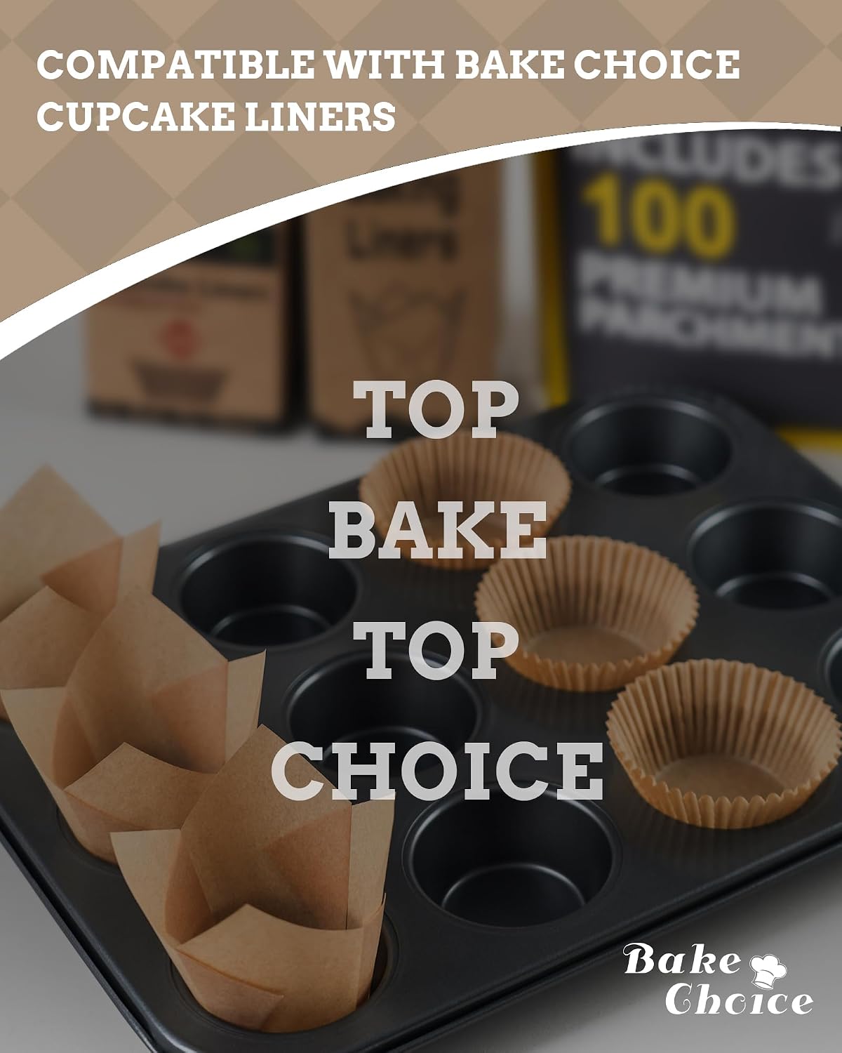 Bake Choice Muffin Pan includes 100 Natural Cupcake Liners — product details